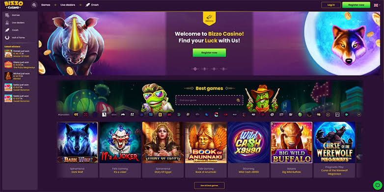 Bizzo Casino lobby — pokie game selection