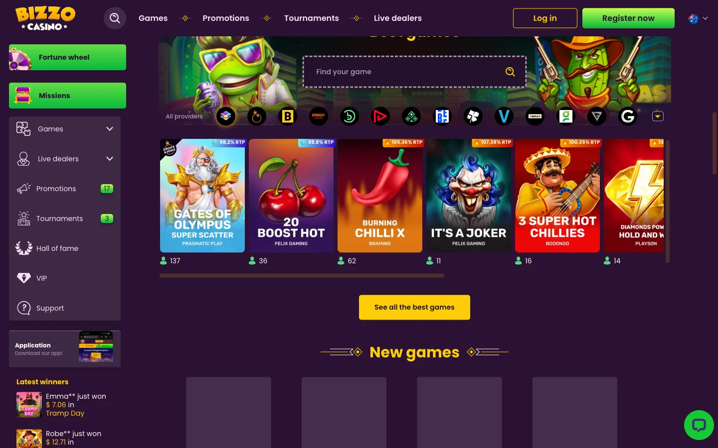 Bizzo Casino cashier — deposit page